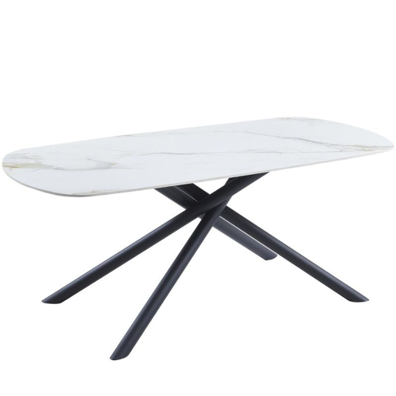 Neo Dina Dining Table White Marble Sintered Stone Top Rounded Rectangular