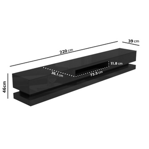 Modern High Gloss LED RGB TV Entertainment Unit with Storage 220cm - Black