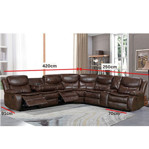 Aaydin 6 Seater Modular Corner Leather Manual Recliner Sofa Brown