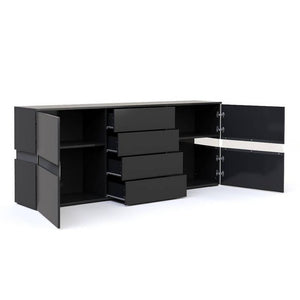 Buffet Sideboard Cabinet High Gloss RGB LED Storage Cupboard with 2 Doors & 4 Drawers Black