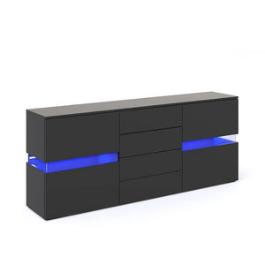 Buffet Sideboard Cabinet High Gloss RGB LED Storage Cupboard with 2 Doors & 4 Drawers Black