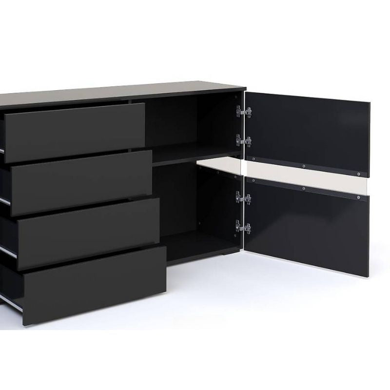 Buffet Sideboard Cabinet High Gloss RGB LED Storage Cupboard with 2 Doors & 4 Drawers Black