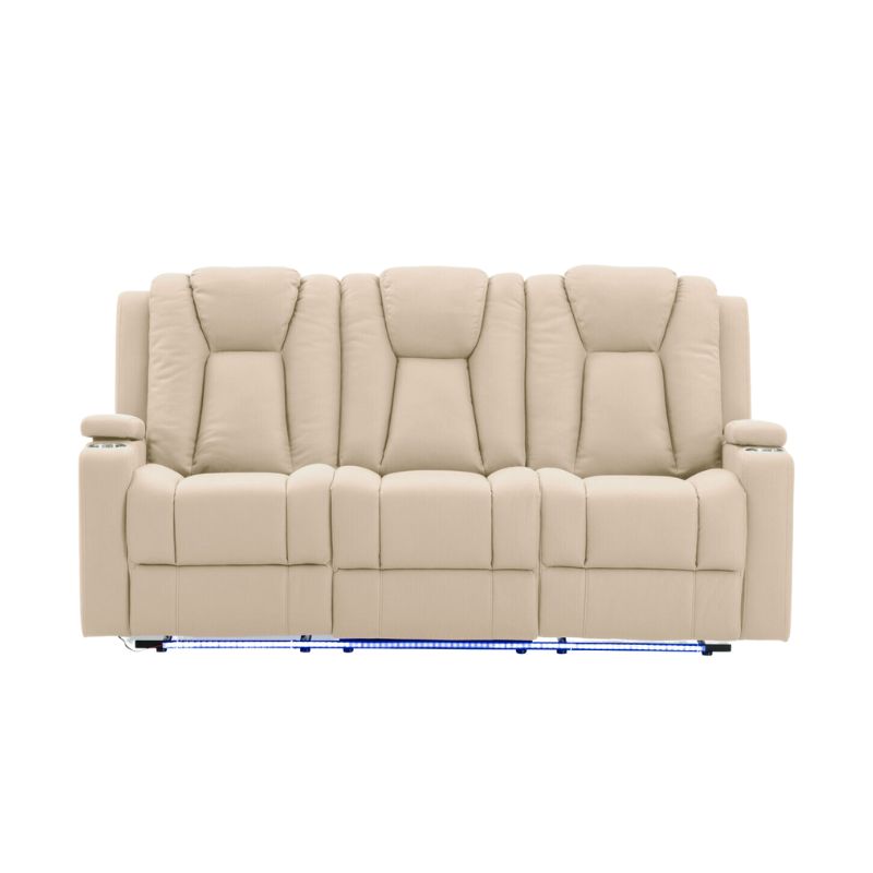 Lyon Theatre Electric Recliner Sofa Buckskin Fabric 3 seater Latte