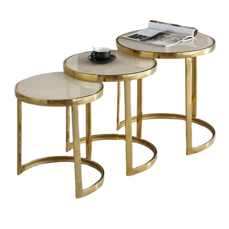 PRE ORDER & SAVE Modern White Gloss Top Nesting Tables with Gold Metal Frame 3PC