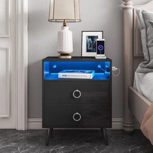 Amelia Modern LED Bedside table with USB and power socket Black