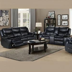 Mendel Black Electric Air Leather Recliner Lounge Suite 3+2 seater