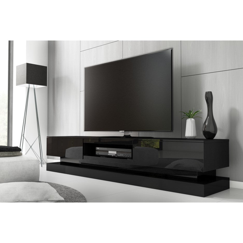 Modern High Gloss LED RGB TV Entertainment Unit with Storage 220cm - Black