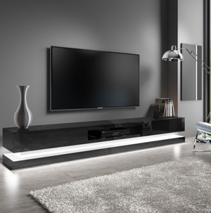 Modern High Gloss LED RGB TV Entertainment Unit with Storage 220cm - Black