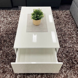 LED High Gloss Top White Coffee Table With Single Drawer