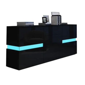 Buffet Sideboard Cabinet High Gloss RGB LED Storage Cupboard with 2 Doors & 4 Drawers Black