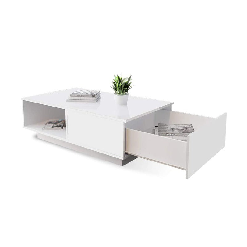 LED High Gloss Top White Coffee Table With Single Drawer