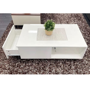 LED High Gloss Top White Coffee Table With Single Drawer